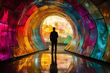 Wall Mural - a man stands in a tunnel with colorful walls