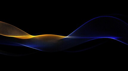 Fototapete - Abstract wave design featuring flowing lines in blue and gold against a black background.