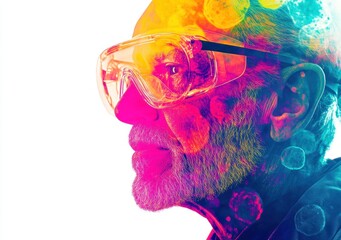 Poster - A colorful, artistic portrait of an elderly man wearing protective goggles.