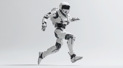 Fototapete - A futuristic humanoid robot in a running pose, showcasing advanced robotics and design.
