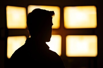 Canvas Print - a man is standing in front of a television screen