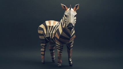 Leinwandbilder - A colorful origami zebra sculpture displayed against a dark background.