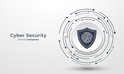 Leinwandbilder - Fingerprint with shield on circuit board. Concept of cybersecurity and network protection. Secure technology and data protect. Abstract background for website and banner. Vector illustration.