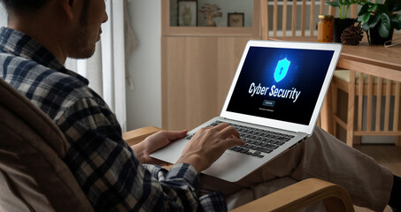 Wall Mural - cyber security system on computer screen protect private information snugly from hacker and cyber at