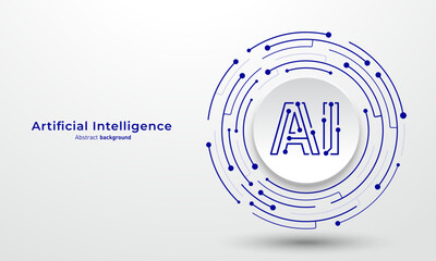 Fototapete - AI icon on circuit board. Concept of Artificial intelligence and automation technology. Abstract background for website and banner. Vector illustration.