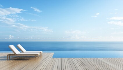 Poster - A serene infinity pool overlooking a calm ocean under a clear blue sky.