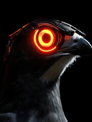Poster - A futuristic bird with a glowing red eye and cybernetic enhancements.