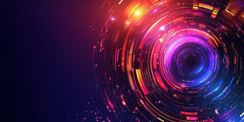 Wall Mural - vibrant circular digital design with glowing lights and intricate patterns creating a futuristic amb