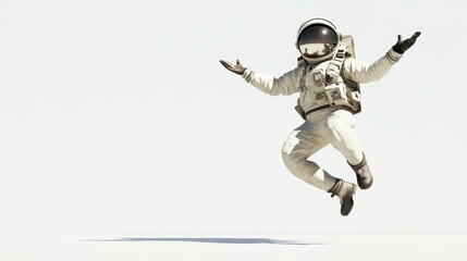 Aufkleber - An astronaut joyfully floating in a minimalist, white environment.