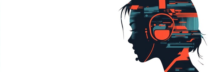 Aufkleber - A digital silhouette of a person wearing a headset, symbolizing communication and technology.