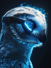 Poster - A futuristic owl with glowing goggles, blending nature and technology.