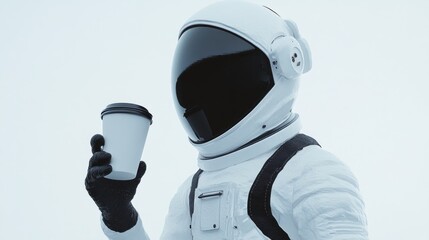 Aufkleber - An astronaut holding a coffee cup against a minimalist background.