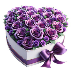 Wall Mural - Heart-Shaped Box Filled with Beautiful Purple Roses and Ribbon