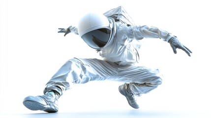 Leinwandbilder - A dynamic astronaut in a futuristic pose against a bright background.