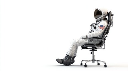 Fototapete - An astronaut seated in a modern office chair, symbolizing the blend of science and comfort.