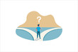 © CRCS - Path choice concept. Man stands at fork with three roads. Young guy determines path of life and makes decision. Metaphor for thought process. Graphic element for site. Cartoon flat vector illustration