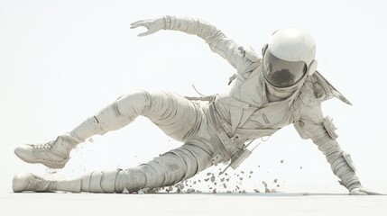 Poster - A white astronaut figure in a dynamic pose, appearing to slide on a smooth surface.