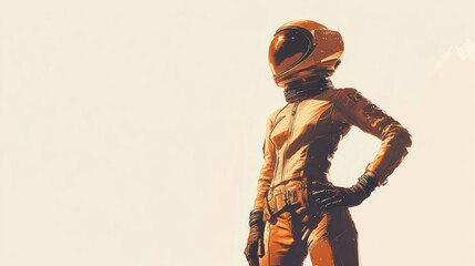Aufkleber - A futuristic figure in an orange space suit stands confidently, suggesting exploration and adventure.