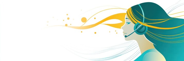 Aufkleber - A stylized illustration of a woman with a headset, symbolizing communication and technology.