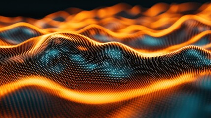 Fototapete - Abstract representation of waves with glowing orange and blue patterns.