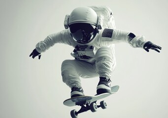 Poster - An astronaut skateboards in space, blending sports with a cosmic theme.