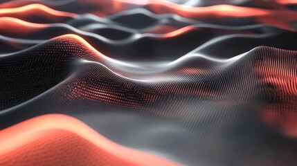 Fototapete - Abstract waves with a blend of dark and glowing red tones, creating a dynamic visual effect.