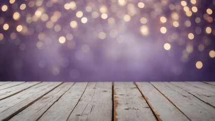 Wall Mural - Rustic wood board mockup table surface with pastel purple bokeh background