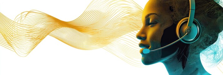 Aufkleber - A stylized illustration of a woman with a headset, symbolizing communication and technology.