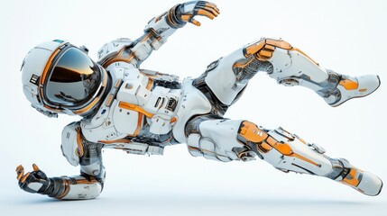 Fototapete - A futuristic astronaut in a dynamic pose, showcasing advanced robotic design and technology.