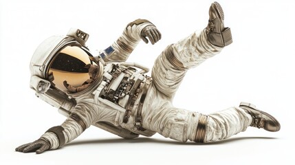 Poster - An astronaut in a spacesuit is playfully lying on the ground.