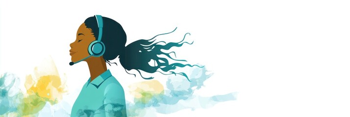 Aufkleber - A profile of a woman wearing a headset, symbolizing communication and support.