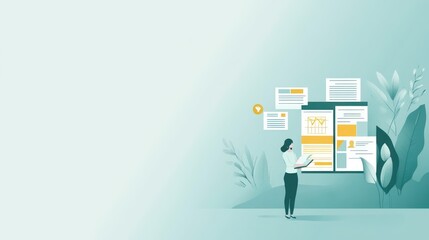 Poster - A person reviewing data and reports in a modern, minimalistic workspace.