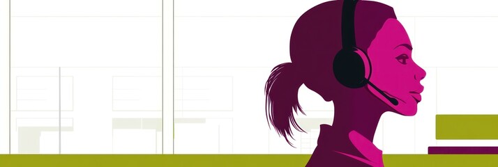 Aufkleber - A graphic illustration of a woman wearing a headset, representing customer service or support.