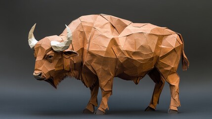 Leinwandbilder - A geometric paper sculpture of a bison, showcasing artistic craftsmanship in origami.