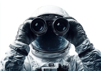 Poster - An astronaut holding binoculars, gazing into space with a starry background.