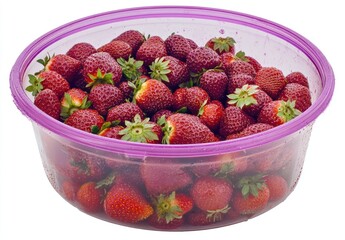 Poster - A clear container filled with fresh strawberries, showcasing their vibrant color and freshness.