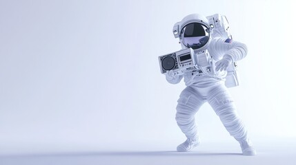 Aufkleber - An astronaut poses with a retro camera in a minimalist, light-filled environment.