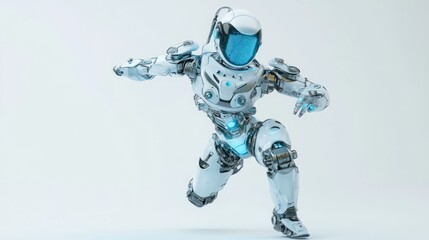 Fototapete - A futuristic robot in a dynamic pose, showcasing advanced technology and design.