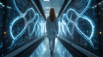 Wall Mural - digital data streams in abstract design with glowing orange and blue accents images