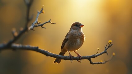 Canvas Print - A small bird sitting on top of a tree branch