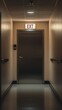 © LifeMedia - A shadowed corridor leads to an exit door, illuminated by soft lighting with wall-mounted railings providing stability and encouraging reflection and mindfulness.