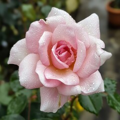 Wall Mural - Close-up of a Pink Rose with Dew Drops