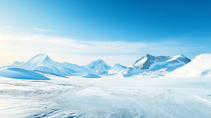 Wall Mural - Stunning winter landscape with a clear blue sky, pristine snow-covered mountains, and bright sunlight
