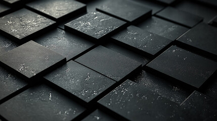 Wall Mural - black background with geometric squares and rectangular blocks, forming an abstract pattern, represe