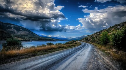 Canvas Print - Scenic Road Trip Through Majestic Mountains and Serene Lake