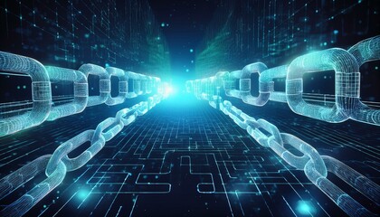 Block chain Crypto currency Blockchain concept wireframe chain with digital code