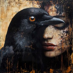 Wall Mural - Raven's Whisper: A Surreal Portrait of Mystery