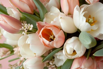 Wall Mural - Vibrant bouquet of fresh tulips and blossoms arranged for spring celebration