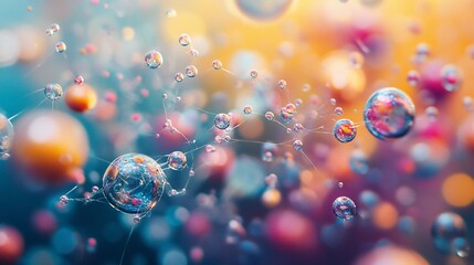 Wall Mural - Abstract colorful spheres interconnected, forming a network.