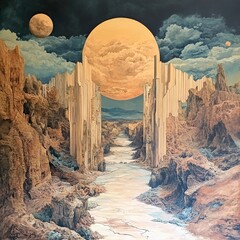 Canvas Print - Surreal Canyon Landscape: Alien Planets and a Mystical River